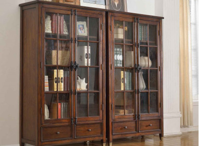 Zet 2x vitrinekasten, vitrines, glazen kast, glazen vitrinekast, hout.