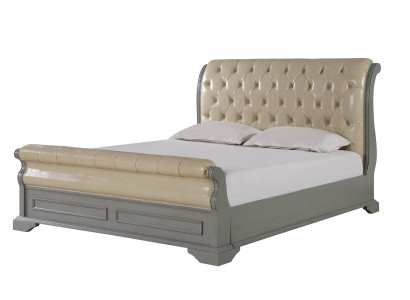 Chesterfield Design Bed Grijs 180x200 Tweepersoonsbed Bedden Gestoffeerd Leren Bed Meubels