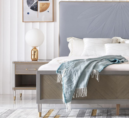 Leren Bed Tweepersoonsbed Grijs 180x200 Bedden Bekleding Luxe Dubbel