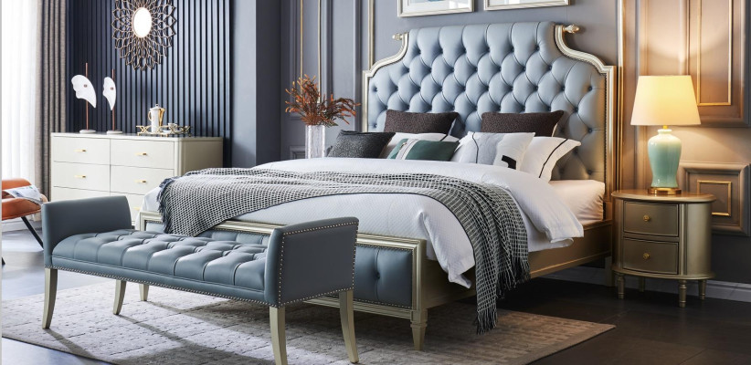 Een hoogwaardig designerbed in Chesterfield-stijl voor uw slaapkamer.