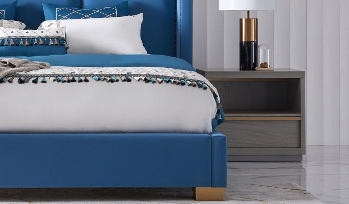 Slaapkamer Design luxe Bed 180x200 Textiel Tweepersoonsbedframe Blauw