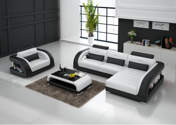 Leren bank bank woonlandschap hoekbank + fauteuil Nieuwe set design bank met USB