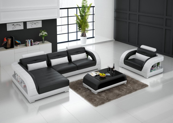 Leren bank bank woonlandschap hoekbank + fauteuil Nieuwe set design bank met USB