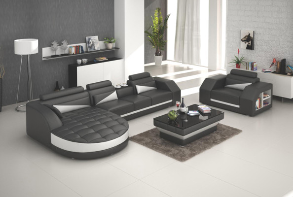 Leren bankstel Bank Woonlandschap Hoekbank + Fauteuil Set Design Bank G8018E