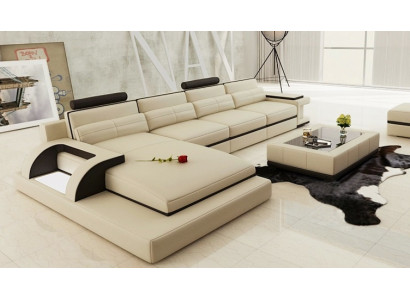 Hoekbank met USB, gestoffeerde bank woonlandschap zit hoek suite leer textiel PH115