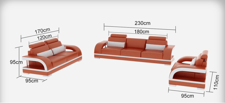 Leren bankbank Woonsamenstelling 3+2+1 Zitsbankstel Decorontwerp Nieuw