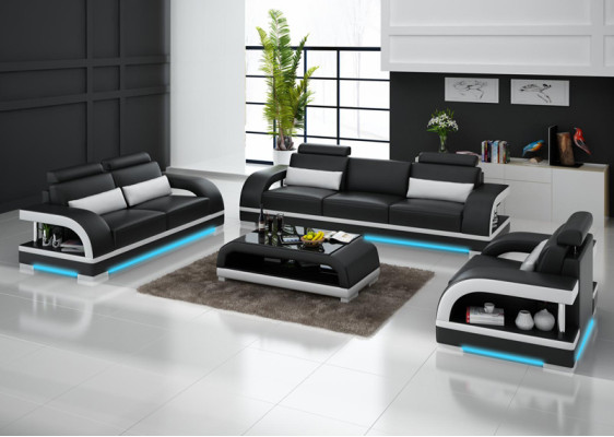 Leren bankbank Woonsamenstelling 3+2+1 Zitsbankstel Decorontwerp Nieuw