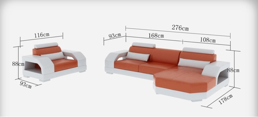 Leren bank bankstel hoekbank + fauteuil set ontwerp modern LED USB