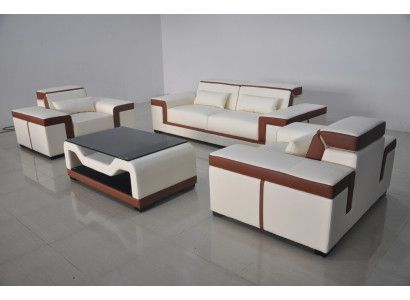 Bankstel met USB-bekleding Leren bankstel Stoel Complete set Moderne meubelset 3+2+1-zitter