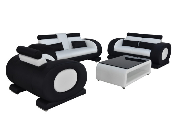 Bank met USB-leerzitje 3+2+1 Compleet set Garnituur Ontwerper Modern Gestoffeerd Nieuw