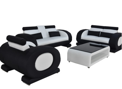 Bank met USB-leerzitje 3+2+1 Compleet set Garnituur Ontwerper Modern Gestoffeerd Nieuw