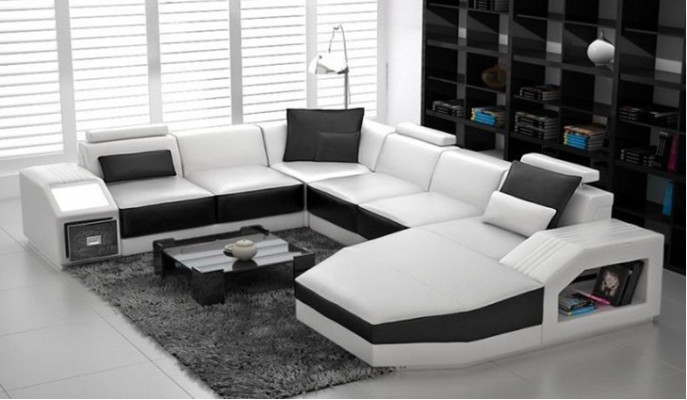 Woonlandschap hoekbank design bank met USB-bekleding zithoek U-vorm wit PHM110