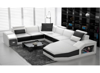 Woonlandschap hoekbank design bank met USB-bekleding zithoek U-vorm wit PHM110
