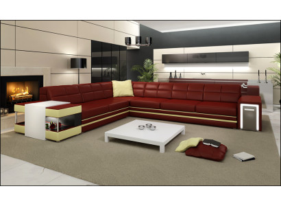 Designersofa Hoekbank Bank Leren Bank Bekleding Zitting Hoek Bankstel + Licht Nieuw PH3026