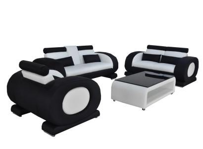 Bank Bank Leer Stoel 3+2+1 Compleet Set Garnituur Ontwerper Modern