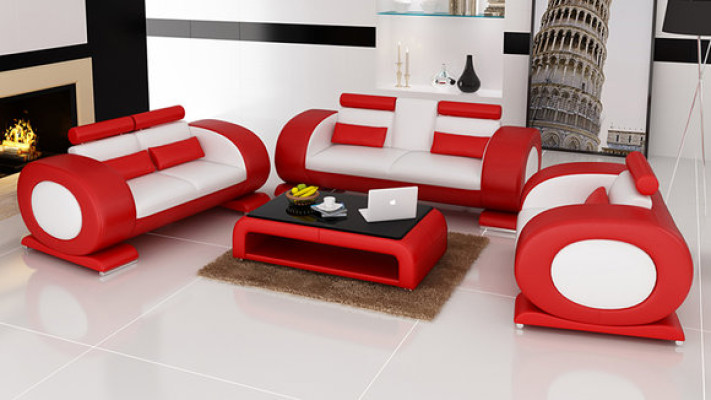 Bank Bank Leer Stoel 3+2+1 Compleet Set Garnituur Ontwerper Modern