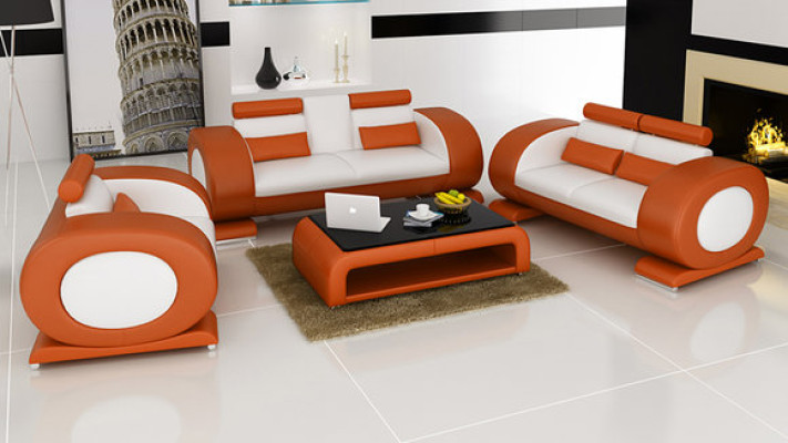 Bank Bank Leer Stoel 3+2+1 Compleet Set Garnituur Ontwerper Modern