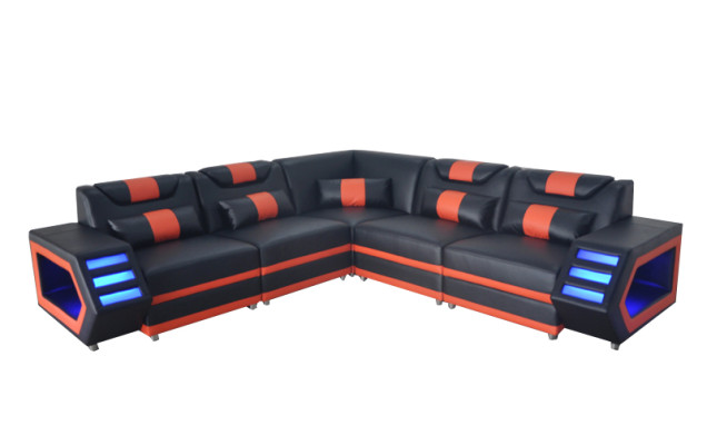 Ontwerp Lederen Bekleding Hoekbank Bank Bekleding Hoek Landschap Woonbank USB LED