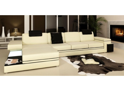 Woonkamer bank leren bank gestoffeerde bank zithoek modern verlicht LED + USB  Woonkamerbank leren bank gestoffeerde bank zithoek modern verlicht LED + USB