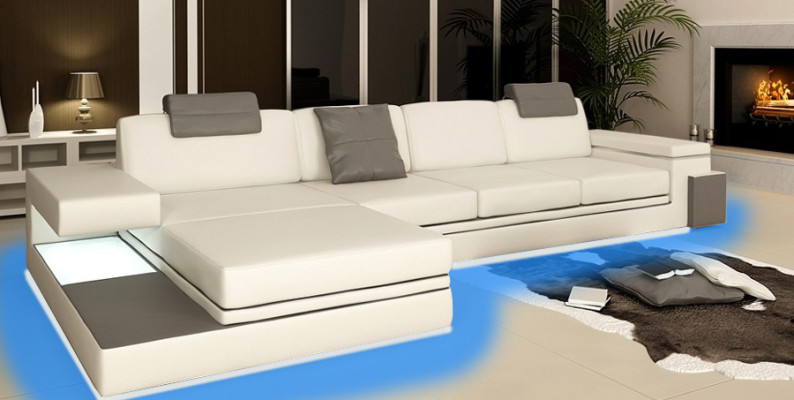 Rote design woonkamerbank stoffen sofa hoekopstelling textielbekleding LED + USB
