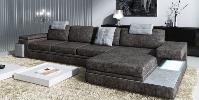 Design leren bank Bank met USB-bekleding woonlandschap hoekstel textiel Tachau