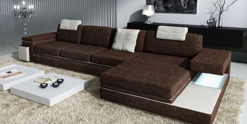 Design leren bank Bank met USB-bekleding woonlandschap hoekstel textiel Tachau