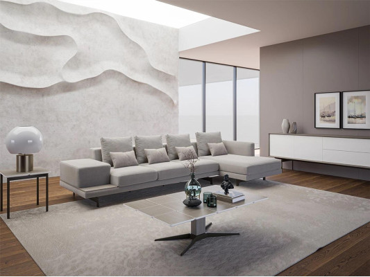 Luxe woonkamerset 3-delig hoekbank L-vorm Nieuwe salontafel met houten bijzettafel.