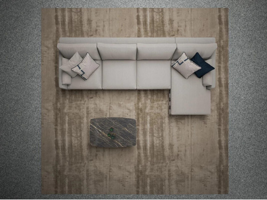Woonkamer gestoffeerde textiel hoekbank L-vorm inrichting luxe designmeubelen