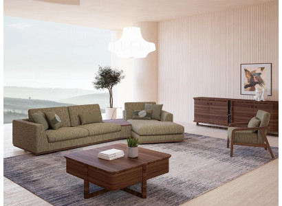 Woonkamerset 2-delig compleet hoekbank L-vorm relaxmeubels fauteuil modern textiel