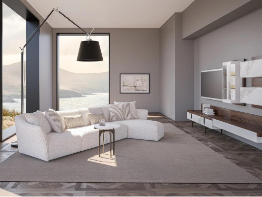 Woonkamer bank L-vormige designhoekbank Wit luxe gestoffeerd meubilair