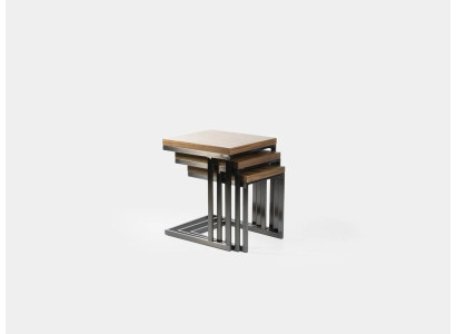 Woonkamer 3x Bijzettafel Luxe Houten Tafel Roestvrij Staal Design Meubels Inrichting