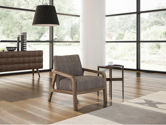 Modern design fauteuil gestoffeerde zitting textiel woonkamer modern gestoffeerd meubilair