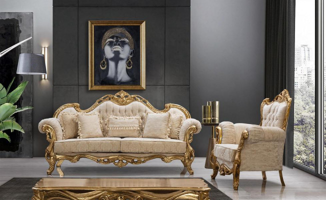 Bank 3-zits stof driepersoons bankstellen luxe woonkamer Chesterfield barok.