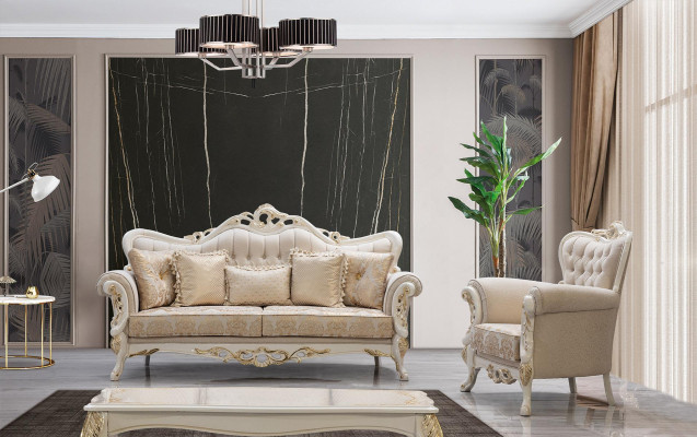 Bankstel 3+1 zitplaatsen Set Design Bank Beklede Banken Bank Klassieke Luxe