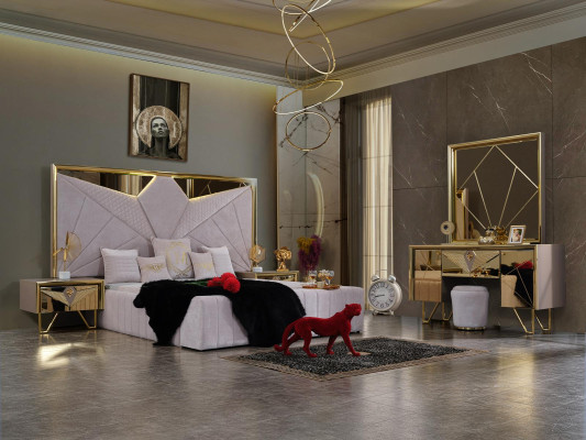 Slaapkamerset Bed Nachtkastjes Kaptafel met spiegel in elegante Italiaanse stijl in het wit