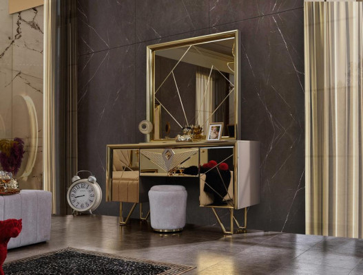 Slaapkamerset Bed Nachtkastjes Kaptafel met spiegel in elegante Italiaanse stijl in het wit