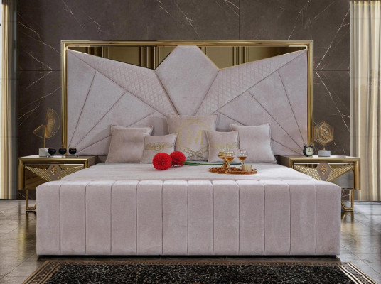 Slaapkamerset Bed Nachtkastjes Kaptafel met spiegel in elegante Italiaanse stijl in het wit