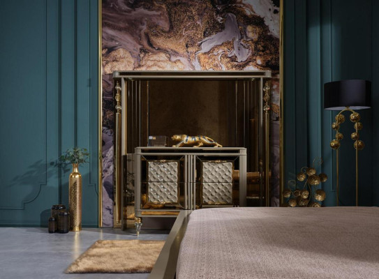 Ontwerper slaapkamer set tweepersoonsbed nachtkastjes dressoir met premium spiegel