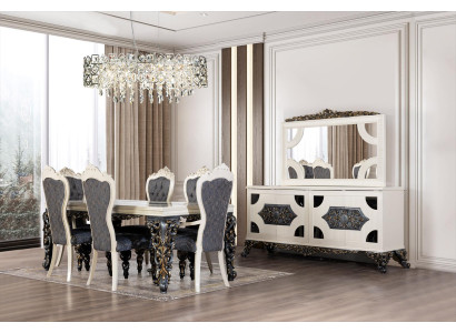 Luxe eetkamerset met 6 stoelen eettafel dressoir eetkamerset 9-delig.