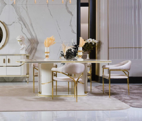 Eetkamerset Modern Eettafel + 6x Stoelen Tafel Hout Gestoffeerde Stoel 7-delige Groep