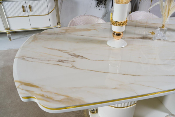 Eetkamerset Modern Eettafel + 6x Stoelen Tafel Hout Gestoffeerde Stoel 7-delige Groep