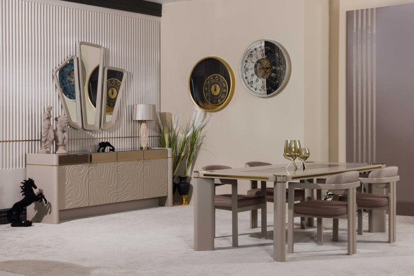 Luxe eetkamerset Eettafel + 6x stoelen Dressoir met 3x spiegels Eetgroepen