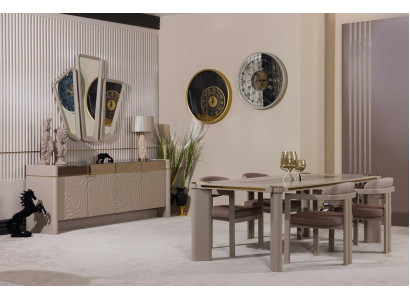 Luxe eetkamerset Eettafel + 6x stoelen Dressoir met 3x spiegels Eetgroepen