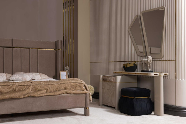 Slaapkamer set Bed 2x Nachtkastje Kledingkast Kaptafel met spiegel 5-delig Nieuw.