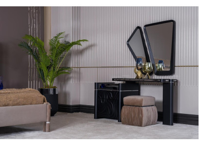 Kaptafel met spiegelkrukje make-up slaapkamer design meubels hout 2-delig.