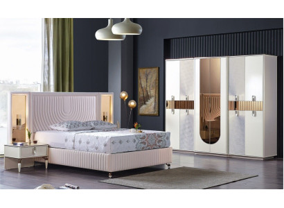 Luxe slaapkamer set: bed, 2 nachtkastjes, kast van hout. Compleet, modern en nieuw.