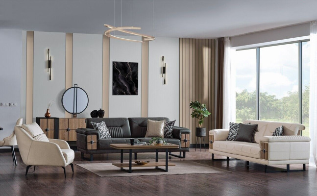Bankstel 3+3+1 zits woonkamerset compleet textiel hout bank fauteuil