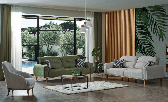 Sofaset 3+1+1 zits woonkamerset Compleet textiel Bankstoel Hout Nieuw