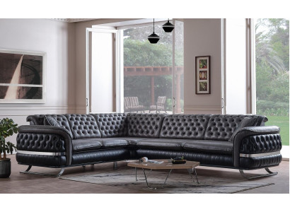 Hoekbank woonlandschap Kleur Zwart U Vorm XXL Bank Nieuw Chesterfield Nieuw
