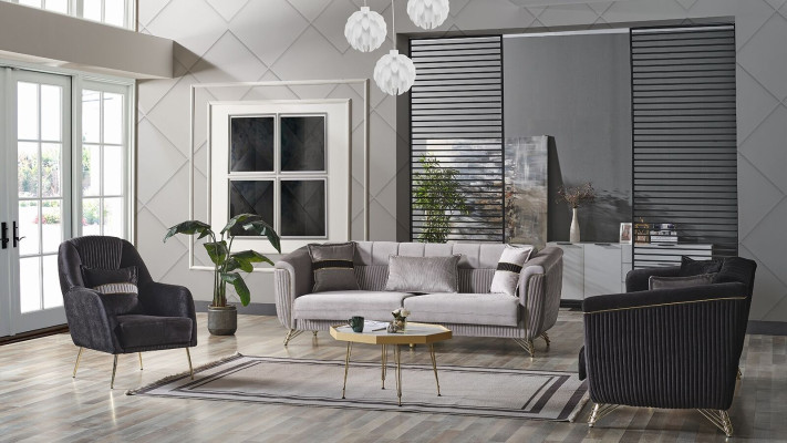 Bankstel 3+3+1 zits textiel hout bankstel 3-zits modern fauteuil compleet set EU.